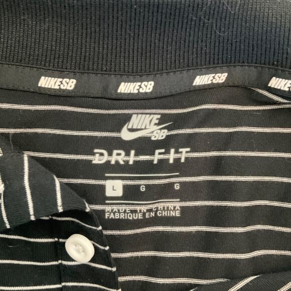 New Mens Nike Black polo striped shirt preppy skater casual business casual sz L - Picture 7 of 15